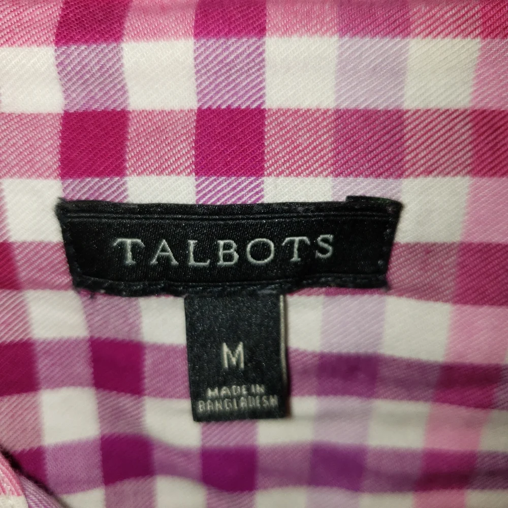 NWOT Talbots pink & purple gingham check button down blouse top Womens Medium_3